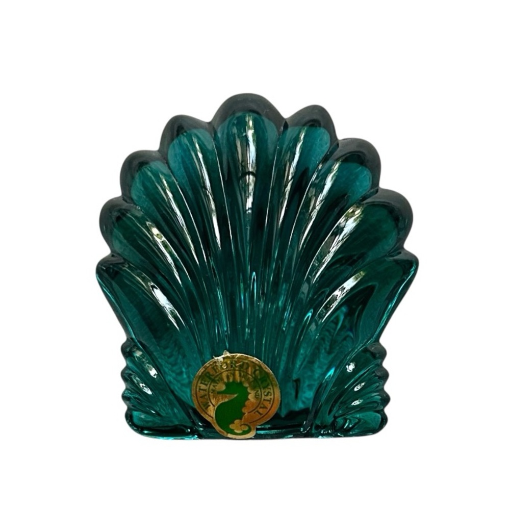 Waterford Crystal Emerald Green Scalloped Shell Hand Cooler Paperweight